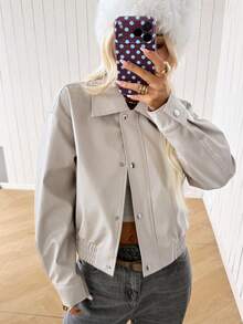 SHEIN EZwear 女款素色長袖單排扣休閒夾克 - 白色 - 查看 9