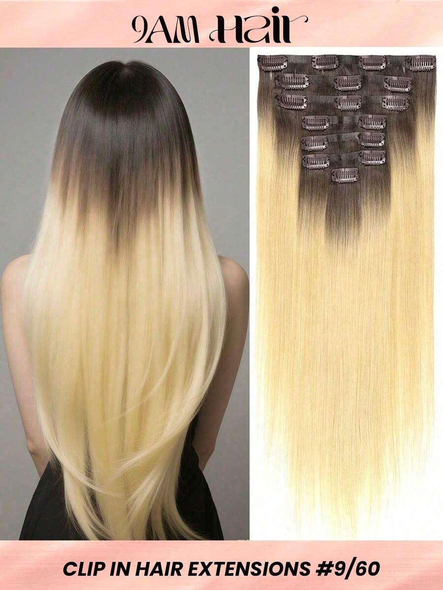 Seamless Clip Ins 无痕夹式真人发接发 浅棕色混铂金色接发 真人发夹式接发 7片装 PU 亲肤发片夹式接发 - S9/60 - 查看 1