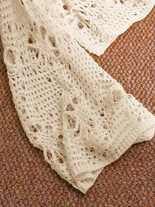 CosyJoli Plus Size Women Solid Color Hollow Out Loose Casual Pullover Sweater Fall - Beige - View 6