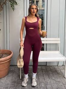 hollyjadebate 優雅連身褲 紅色連身褲 夏季連身褲 露背連身褲 運動 - 酒紅色 - 查看 6