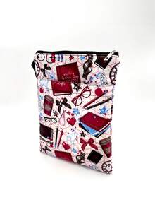 1PC Washable Multifunctional Zippered Book Cover Sleeve Vintage Book Coffee Cup Print Girly Stationery Glasses Bow Watch Heart Pattern Portable Protective Storage Bag For Students Teachers Book Lovers - Single Piece - View 5