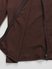SHEIN Conjunto de chaqueta y pantalones de unicolor casual para niña preadolescente - Marrón - Ver 8