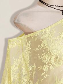 SHEIN ICON 女款大尺碼性感透視蕾絲罩衫 - 淡黃色 - 查看 7