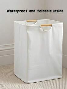 1 Piece Linen Laundry Basket Collapsible With Wooden Handles Large Capacity Foldable Clothes Hamper For Bedroom Bathroom Storage Toy Organizer Bins Cotton Rope Woven Holder - White - View 2