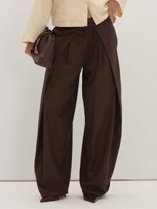 MUSEYN Brown Chocolate Woven Tailored Pleated Detail Suit Trousers Structured Polished Crisp Office Work Fall New Season Capsule Wardrobe - Coffee Brown - View 1