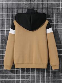SHEIN 小男孩休閒舒適拼接連帽衛衣，字母圖案，適合春夏秋冬，適合戶外玩耍、學校、街頭穿搭、派對與居家休閒，高 CP 值 - 彩色 - 查看 2