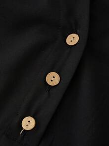 Rusticease Setelan Kasual 2 Potong untuk Wanita Ukuran Plus: Kemeja Lengan Gulung Warna Polos dan Celana Panjang Lebar Motif Sikat - Hitam dan Putih - View 6