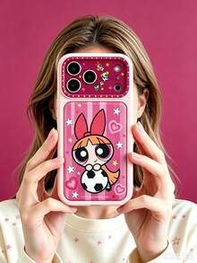 THE POWERPUFF GIRLS X SHEIN 時尚高端印花圖案手機保護殼設計，適用於 iPhone，可愛時尚且精緻 - 彩色 - 查看 2