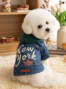 PETSIN 1pc Pet Clothing, Embroidered New York Letter Blue Pet Jacket, Comfortable Casual Jacket For Small Dogs - Blue - View 10