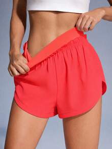 SHEIN Sovereign Charm 2合1休閒舒適運動短褲 健身 紅色 夏季 - 粉色 - 查看 2