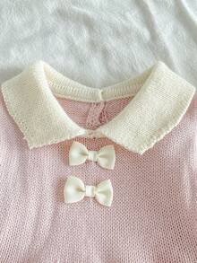 SHEIN 女嬰針織套頭圓領長袖毛衣洋裝，舒適款，適合秋冬，綠色/深綠色，優雅成熟淑女風，刺繡重工，時尚百搭，適合日常穿著、外出、旅行與上學 - 綠色 - 查看 3