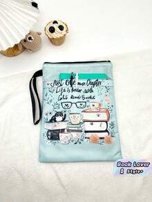 1PC Waterproof Washable Zippered Durable Portable Protective Fits Multiple Books Blue Cat Print Book Sleeve Cover Pouch For Students Teachers Book Lovers School Office Travel Reusable Gift Back To School - multicolor - View 1