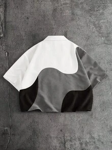 AXEPEAK 男士字母刺繡對比色短袖單排扣休閒襯衫 - 彩色 - 查看 2