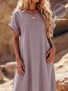 EMERY ROSE Vestido sin mangas de talla grande para mujer con unicolor y encaje calado - Rosa - Ver 1