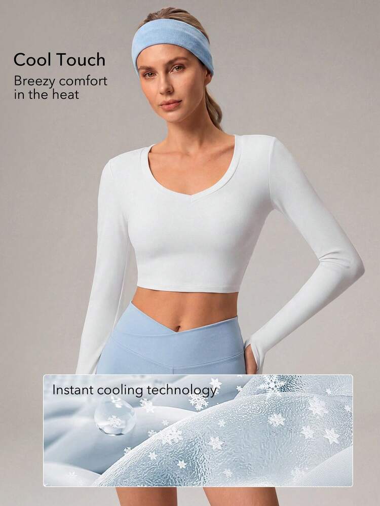 OutZeal Gym Top Women Sports Tee Yoga Casual Cool Touch UV Protection Bra-In Back Mesh Panel Cropped T-Shirt - White - View 2