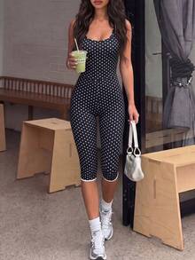 SHEIN Sports Polka Dot Yoga Fitness Women's Sports Jumpsuit - Black and White - View 1