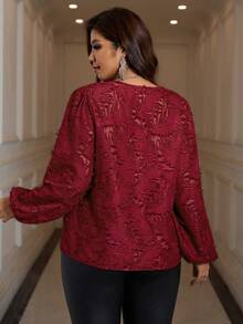 Reflora Blusa elegante de talla grande para ir al trabajo de unicolor con recortes - Burdeos - Ver 2
