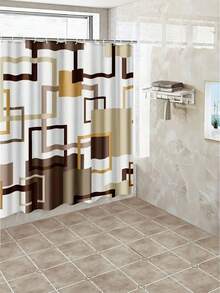 1 Buah Tirai Mandi Motif Geometris Cokelat, Tahan Air, Bahan Poliester, Dapat Dicuci dengan Mesin, Perlindungan Privasi, Cepat Kering, untuk Kamar Mandi, Jendela, Dekorasi Rumah, Dilengkapi Pengait - MultiWarna - View 5
