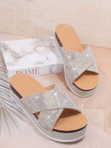 SHUZIA Ladies' Fashionable Glitter Platform Wedge Sandals For Christmas Valentine's Day Summer Shoes - Silver - View 6