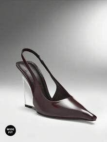 SHUZIA Women's Wide-Fit Pointed Toe, Elegant Fashionable Sling Back Wedge Heels - Coffee Brown - View 2