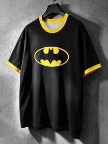 BATMAN X SHEIN Manfinity EMRG 男士對比滾邊休閒百搭日常短袖T恤 - 彩色 - 查看 3