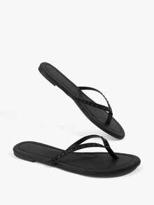 Grefit Black Riveted Flip-Flops, Bold And Avant-Garde, Suitable For Holiday Style, Spring Street Wear Or Relaxed Summer Guest Styling - Black hhhh - View 4