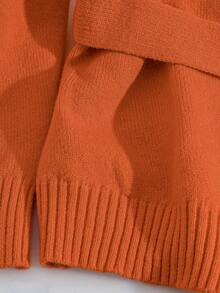 GlowEve CURVE Plus Size Women's Solid Color Knit Cardigan Sweater With Contrast Sleeves, Metal Buttons, Belt, Minimalist Casual Style, Suitable For Autumn/Winter Daily Commute, Office, Halloween - Orange - View 5