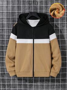SHEIN 小男孩休閒舒適拼接連帽衛衣，字母圖案，適合春夏秋冬，適合戶外玩耍、學校、街頭穿搭、派對與居家休閒，高 CP 值 - 彩色 - 查看 3
