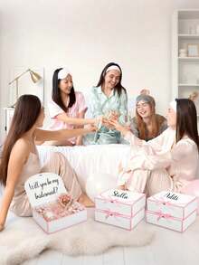 10 Pcs Set Bride Bridesmaid Proposal Gift Box Covered Paper For Wedding Baby Shower Birthday Bachelorette Party Favor Must Have Packaging Supply - Pink - View 4