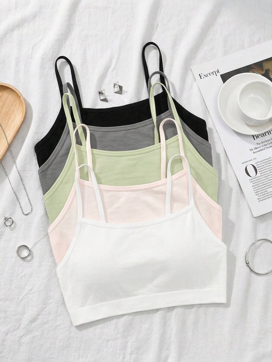 SHEIN 青少年女孩秋冬簡約舒適兒童學生成長期露背內衣 5件/組 - 彩色 - 查看 1