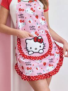 HELLO KITTY AND FRIENDS | SHEIN 1件可愛設計廚房圍裙 烘焙圍裙 荷葉邊蝴蝶結裝飾 可愛圍裙 S與M兩種尺寸 親子圍裙 - 彩色 - 查看 7