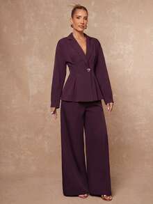 Lumalex Oversized Long Sleeve Lapel Cinched Waist Women's Blazer,New Fall Styles - Red Violet - View 11