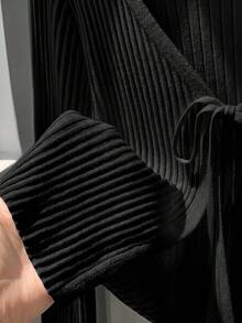 Comfortcana Casual Versatile Solid Color Tie-Front Knit Cardigan - Black - View 4