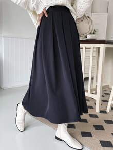 DAZY Rok Wanita Polos Kasual Serbaguna untuk Sehari-hari di Musim Gugur - Navy Blue - View 4
