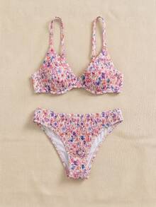 Swim Mod 女款花卉印花比基尼套裝，含比基尼上衣與三角泳褲 - 彩色 - 查看 5