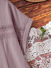 EMERY ROSE Vestido sin mangas de talla grande para mujer con unicolor y encaje calado - Rosa - Ver 6