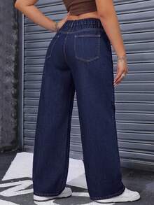 SHEIN ICON Plus Size Fashion Versatile Button Pocket Loose Denim Jeans - Dark Wash - View 2