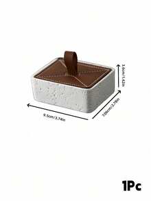 Haus Hana 1Pc Travertine Style Cotton Swab Holder, With Faux Stone Base And Leather Lid, Compact Design For Organizing Cotton Swabs, Toothpicks And Small Items, Ideal For Bathroom, Hotel And Home Decor. - multicolor - View 18