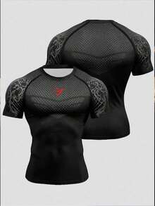 RISE LYT Men's Plus Size Geometric Print Raglan Short Sleeve Casual Fitness Sports T-Shirt - Black - View 2