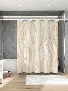 1 rèm tắm vân đá cẩm thạch lỏng màu beige vàng, polyester chống nước, nghệ thuật trừu tượng, trang trí phòng tắm kèm móc treo cho nhà hiện đại, phong cách trung tính sang trọng - Màu be - Xem 2