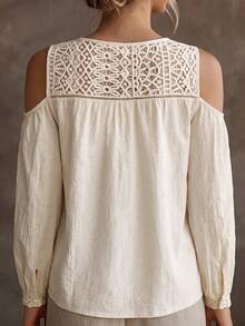 SHEIN Women's Open Shoulder Casual Apricot Long Sleeve Blouse - Apricot - View 2