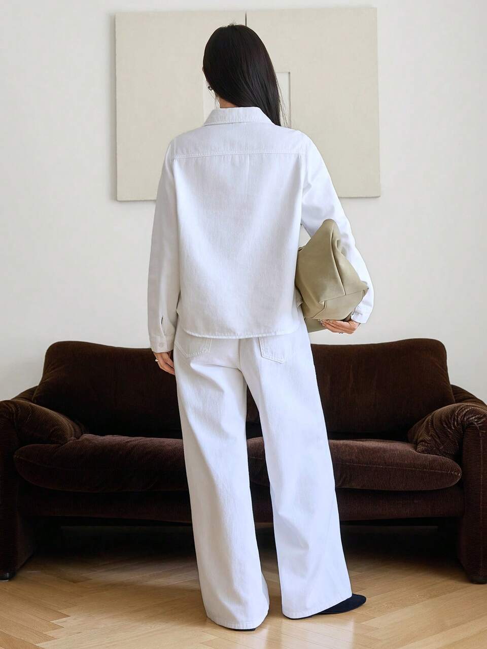 Women's Embroidered Long Sleeve Single-Breasted Denim Shirt And Denim Pants Casual Set