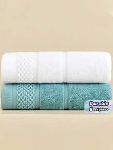 2 Pieces Premium Towel Set, Woven Plaid Pattern, Modern Style, Super Absorbent And Soft, Suitable For Bathroom Use, Space Theme, Machine Washable - 13.38*29.52 Inches - Multicolor - View 1