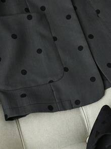 SHEIN Franclia 優雅休閒西裝外套 翻領設計 3/4 袖 貼袋口袋 棕色與黑色波點 春夏秋冬 辦公室工作 時髦職場穿搭 - 深灰色 - 查看 6