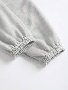 SHEIN PETITE CURVE 大尺碼女款純色抽繩腰休閒百搭日常長褲 - 淺灰色 - 查看 9