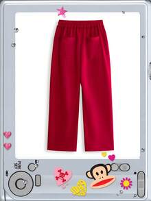 Paul Frank X ROMWE Casual Embroidered Rhinestone Plus Size Wide Leg Sweatpants - Pink - View 2
