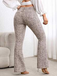 Flexra Plus Size Leopard Print High Waist Slimming Flare Leg Jeans - Multicolor - View 2