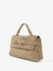 Maija Ladies Khaki Suede Hardware Buckle Decorative Suede Handbag, Fashionable And Elegant, Simple And Versatile Classic, Commuter Office Dating Daily - Khaki - View 3