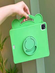 1pc Green Cartoon 3D Frog Embossed Texture, 360° Rotatable Vertical Stand, Integrated Portable Handle Design, Soft Silicone Flexible High Rebound Material, 3D Frog Big Eyes Smiling Face Cute Style, Full Coverage Tablet Protective Case - Multicolor - View 10