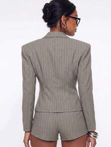 Avantive Women's Striped Zipper Front Jacket And Shorts 2 Pieces Set - Grey - View 3